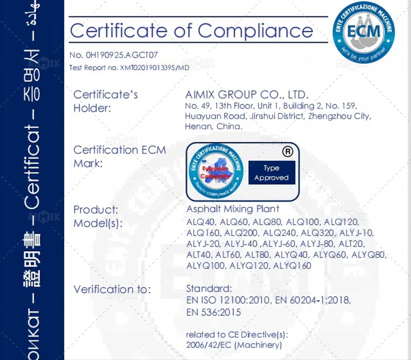 Aimix-asphalt-plant-certificate